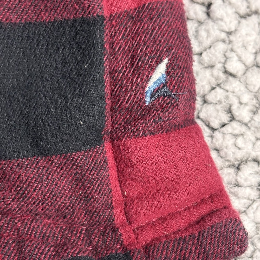 TAILOR VINTAGE Men's L Red Black Plaid Flannel Shirt Jacket Sherpa Lining - Picture 5 of 10
